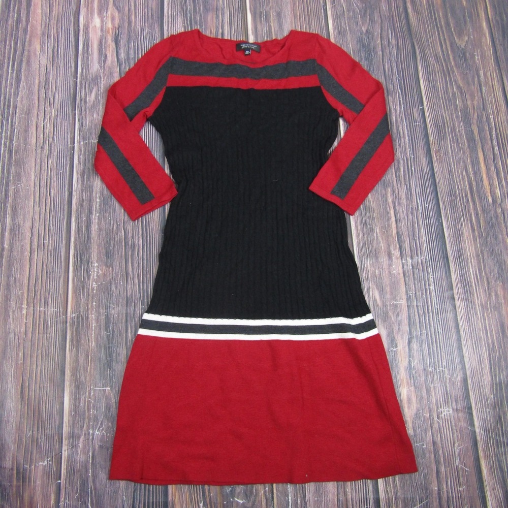 Spense Womens Petite PS Black Red Colorblock 3/4 Sleeve Sweater Dress Knit